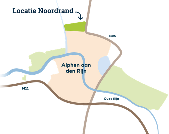Locatie van de Noordrand op de kaart ten Noorden van Alphen aan den Rijn
